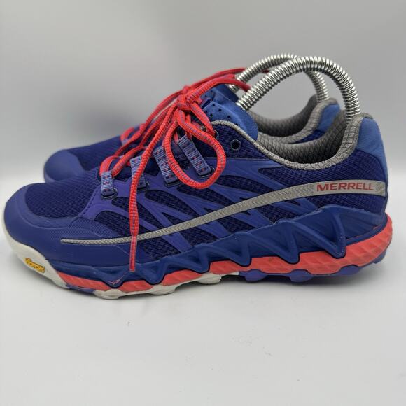 Ladies Merrell All Out Peak Lace Up Trainer Blue/Orange Size 7‎ - Picture 1 of 8